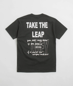 Sublimation Printed Collar Weekend Trend Obey Take The Leap T-Shirt - Vintage Black