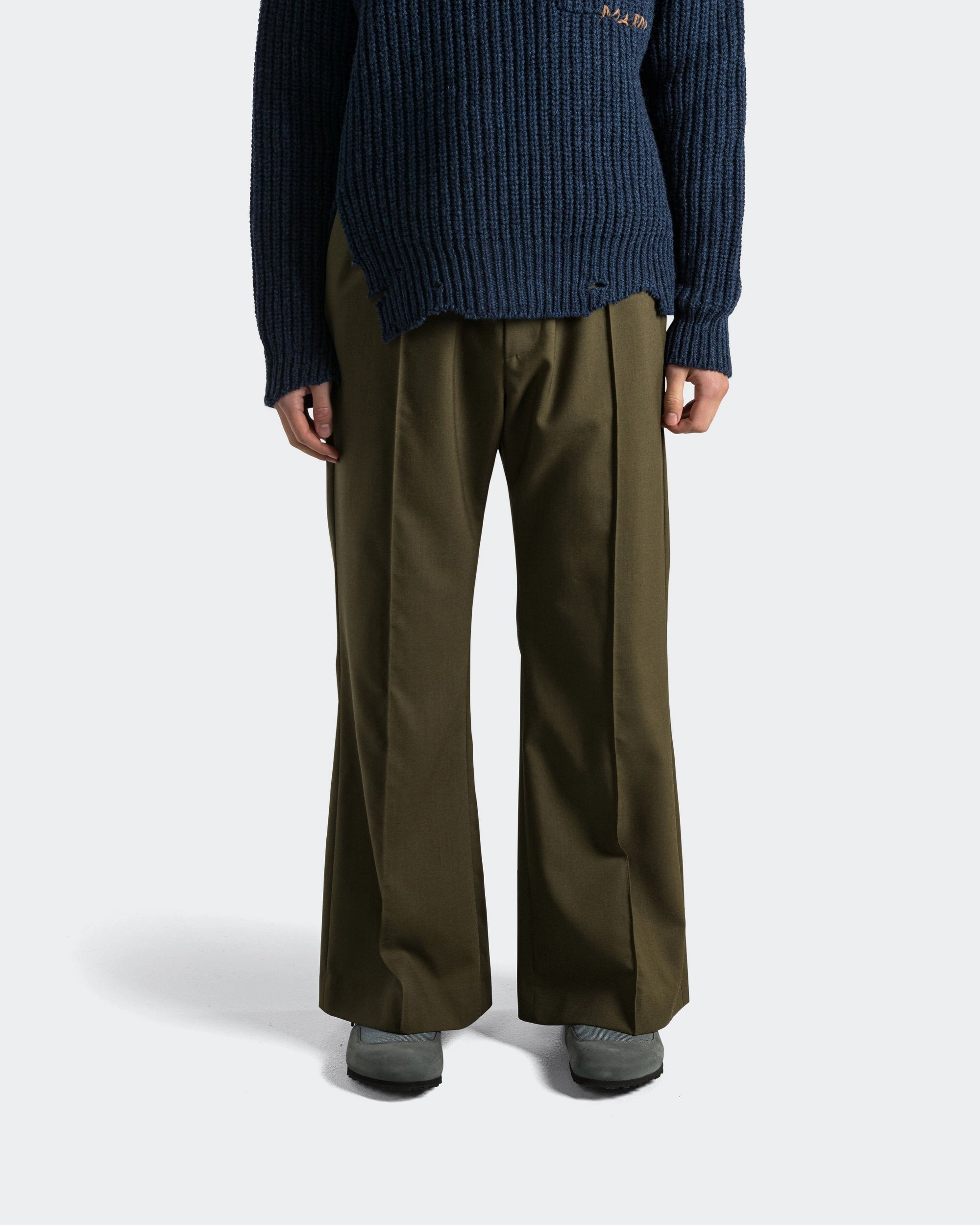 Trendy Vibe Tropical Wool Trousers - Deep Sage