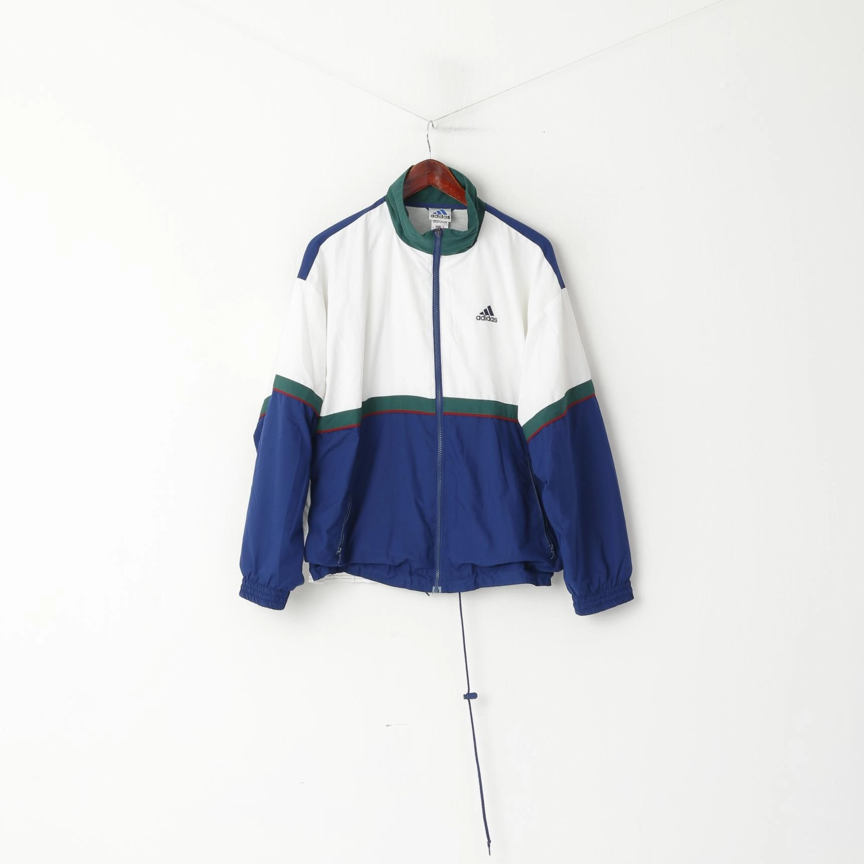 Adidas Men M Jacket White Navy Bomber Full Zipper Vintage Sportswear Track Top Event