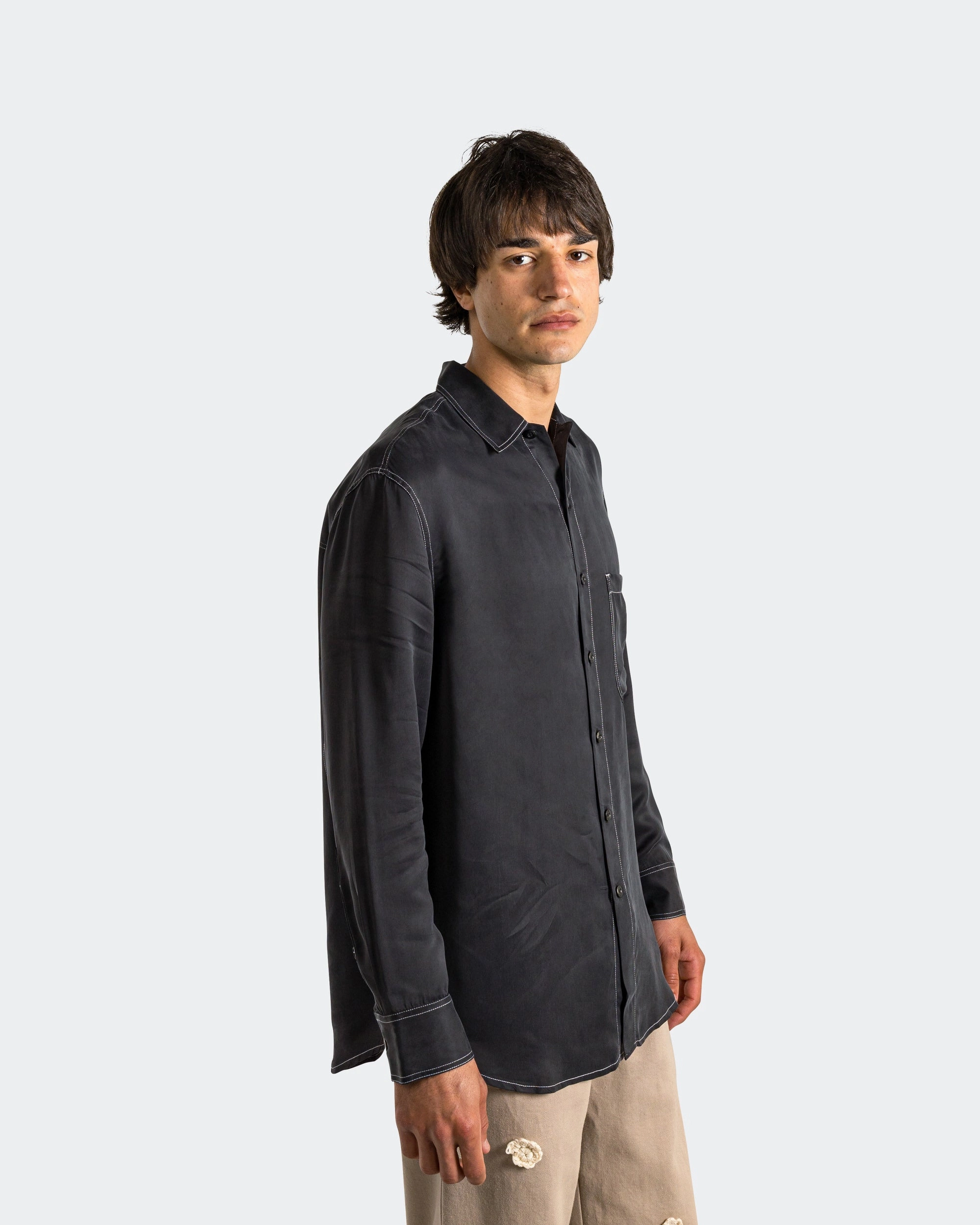 LS Oversized Shirt - Black Peach Cupro High-Quality Craftsmanship Durable Button Closures
