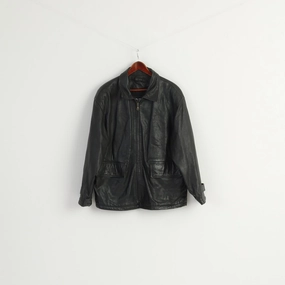 Offset Wear Men L Jacket Black Leather Soft Pilot Full Zipper Vintage Classic Top Jump