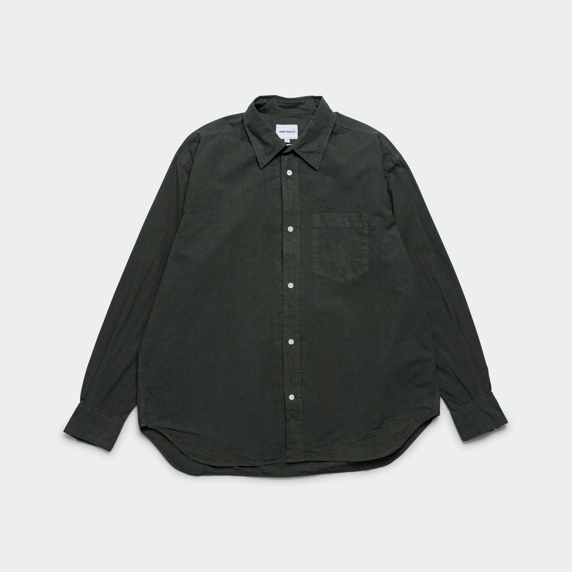 Classic Collar Unisex style Ole Cotton Tencel Shirt - Black Olive