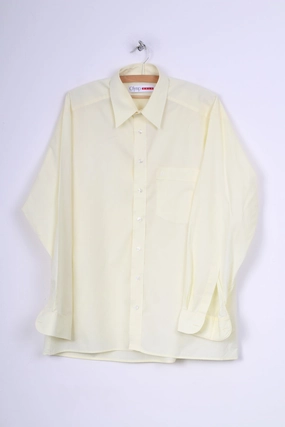 Olymp Golf Mens 42 XL Casual Shirt Yellow Cotton Long Sleeve Anti Odor Treatment Travel-friendly