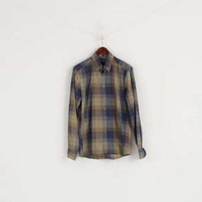 Petite Cut Olymp Level Five Men 16" 41 L  Casual Shirt Brown Check Body Fit Long Sleeve Top