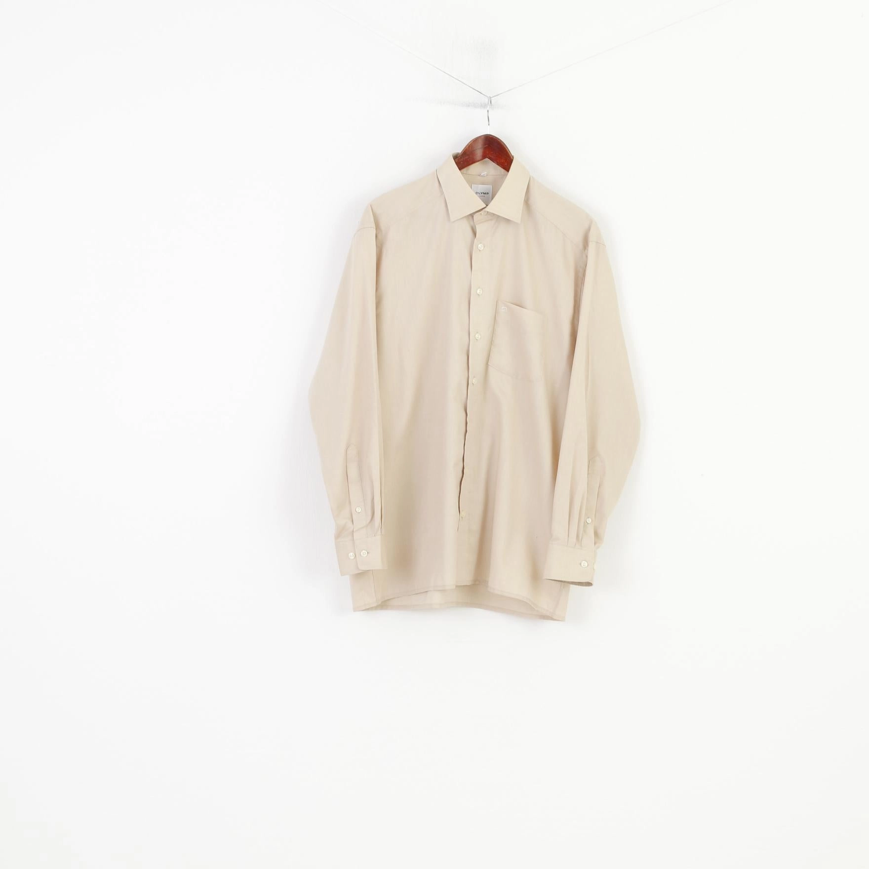 Classic Style Olymp Luxor Men 16.5 42 XL Casual Shirt Beige Cotton Long Sleeve Vintage Top