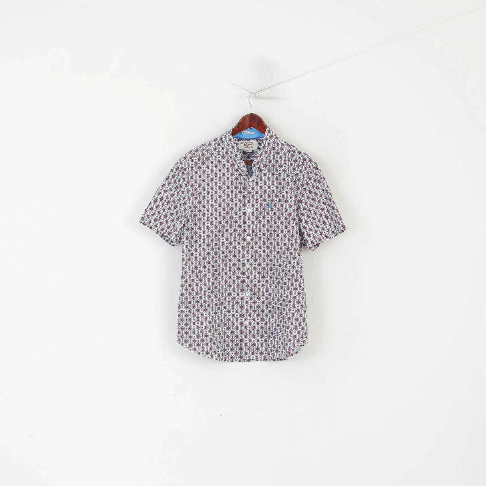 Original Penguin Men XL Casual Shirt White Printed Cotton Short Sleeve Pocket Top Holiday Travel