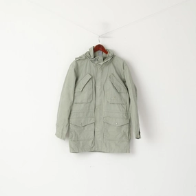 Nike Men M 178 (S) Jacket Khaki Cotton Military Parka Hooded Outdoor Zip Up Top Moisture Wicking Liner