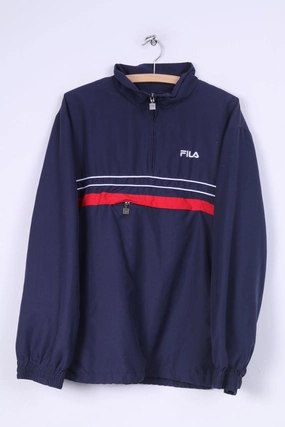 Fila Mens L Jacket Lightweight Zip Neck Zipper Sportswear Kangaoo Pocket Navy Bold Detail