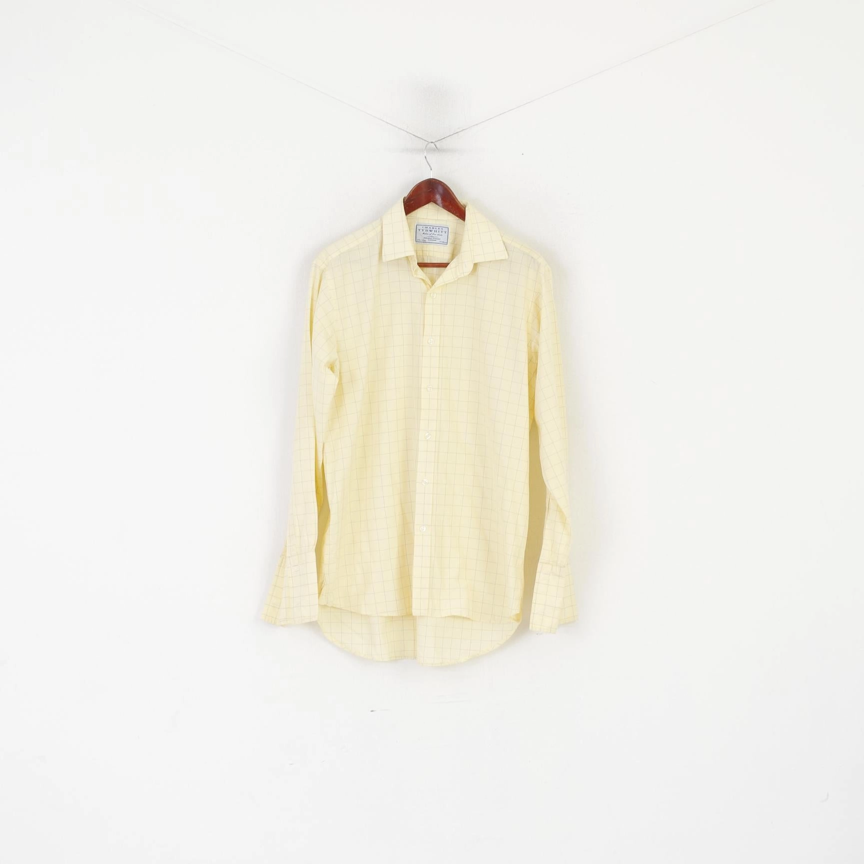 Weekend Vibes Matte Finish Charles Tyrwhitt Men 15.5 39 L Formal Shirt Yellow Cotton Check Cufflinks Elegant Top