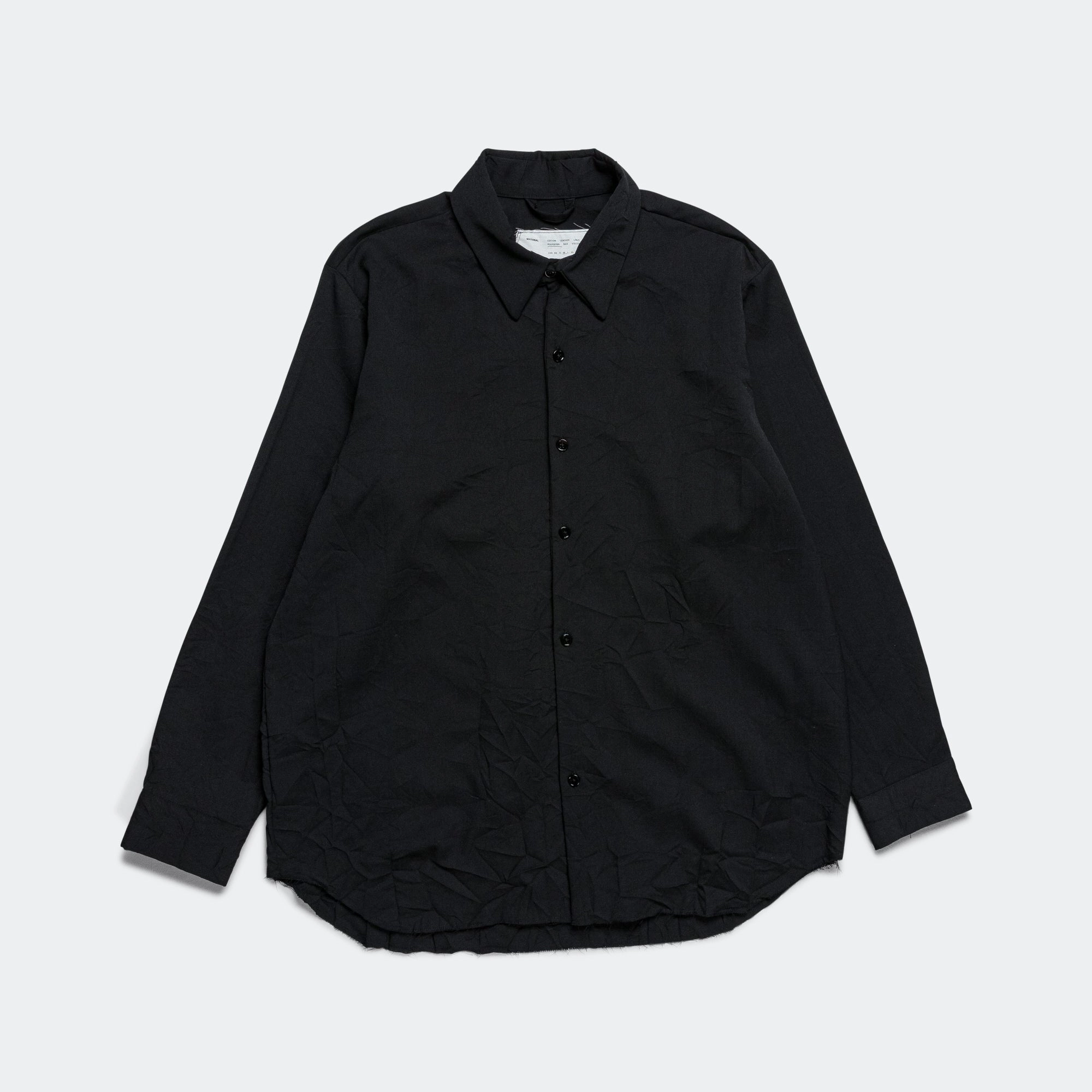 Gym Wear Over Shirt - Black Wrinkled Wool Twill