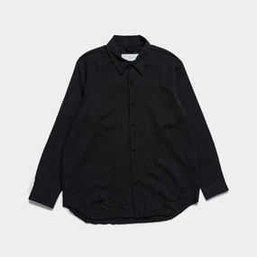 Gym Wear Over Shirt - Black Wrinkled Wool Twill