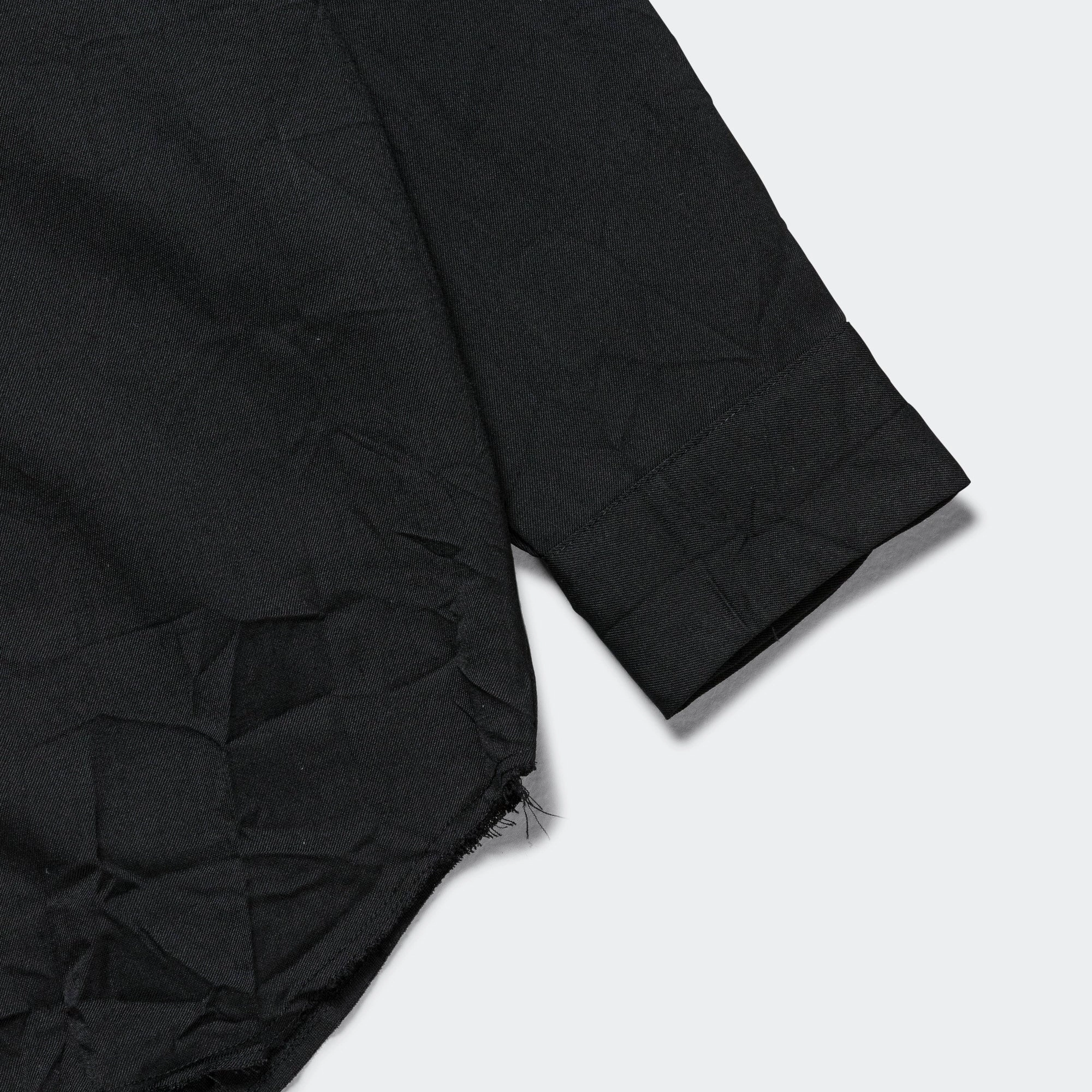 Static Dissipating Fiber Floral Motif Over Shirt - Black Wrinkled Wool Twill