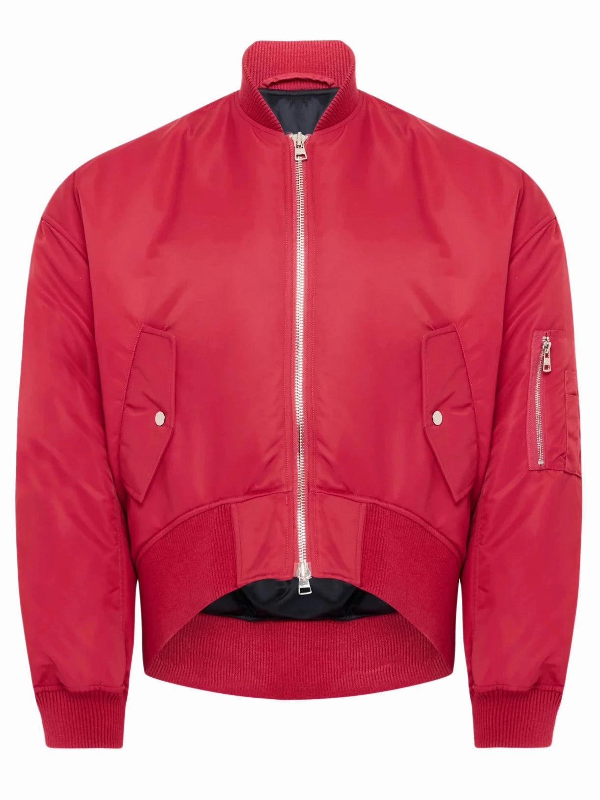 Storm Ready Probability Oversized Curved Hem Bomber Jacket - Ruby