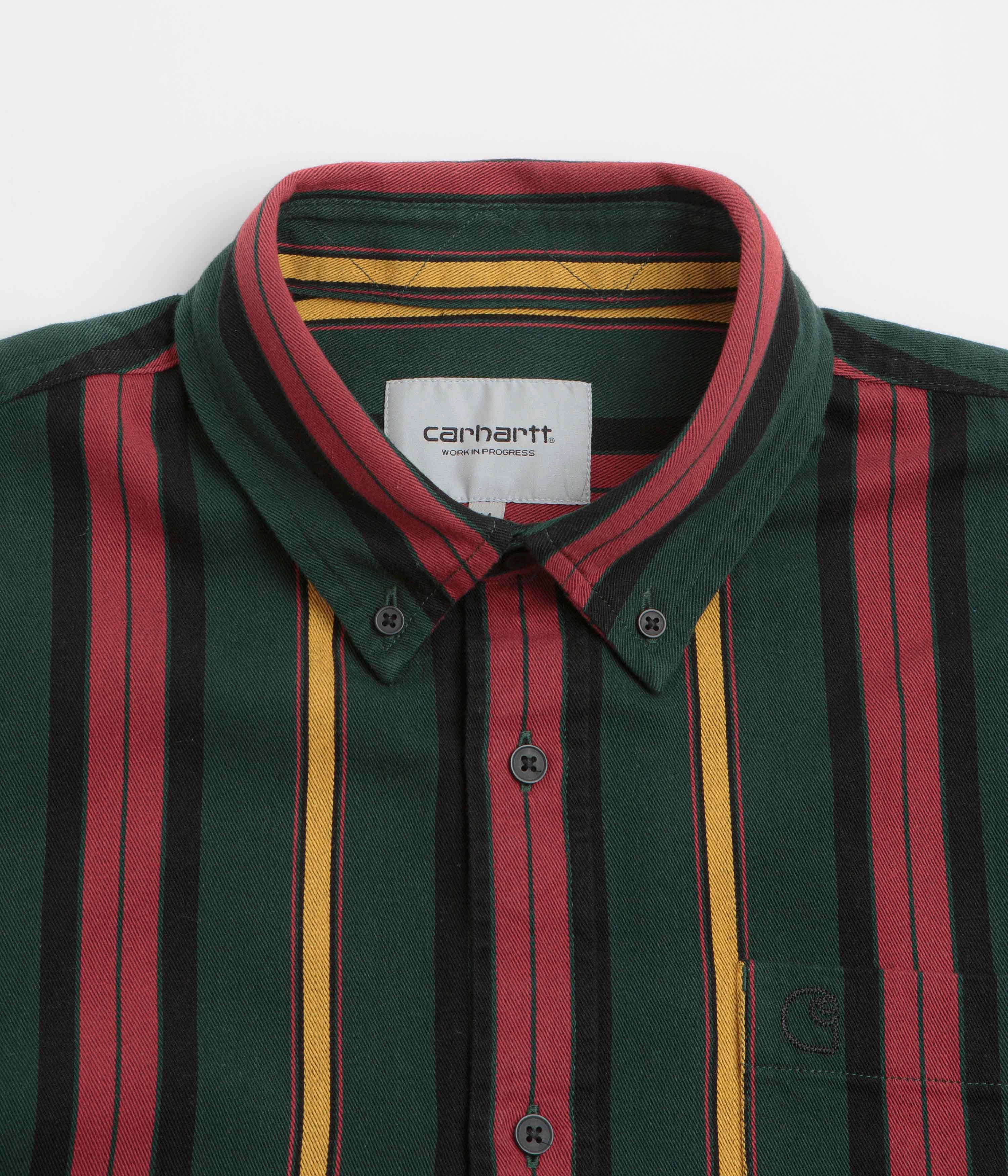 Carhartt Jarrell Short Sleeve Shirt - Jarrell Stripe / Conifer / Black Camouflage Style