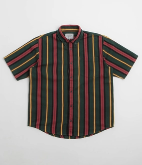 Hidden Button Placket Anti Odor Treatment Carhartt Jarrell Short Sleeve Shirt - Jarrell Stripe / Conifer / Black