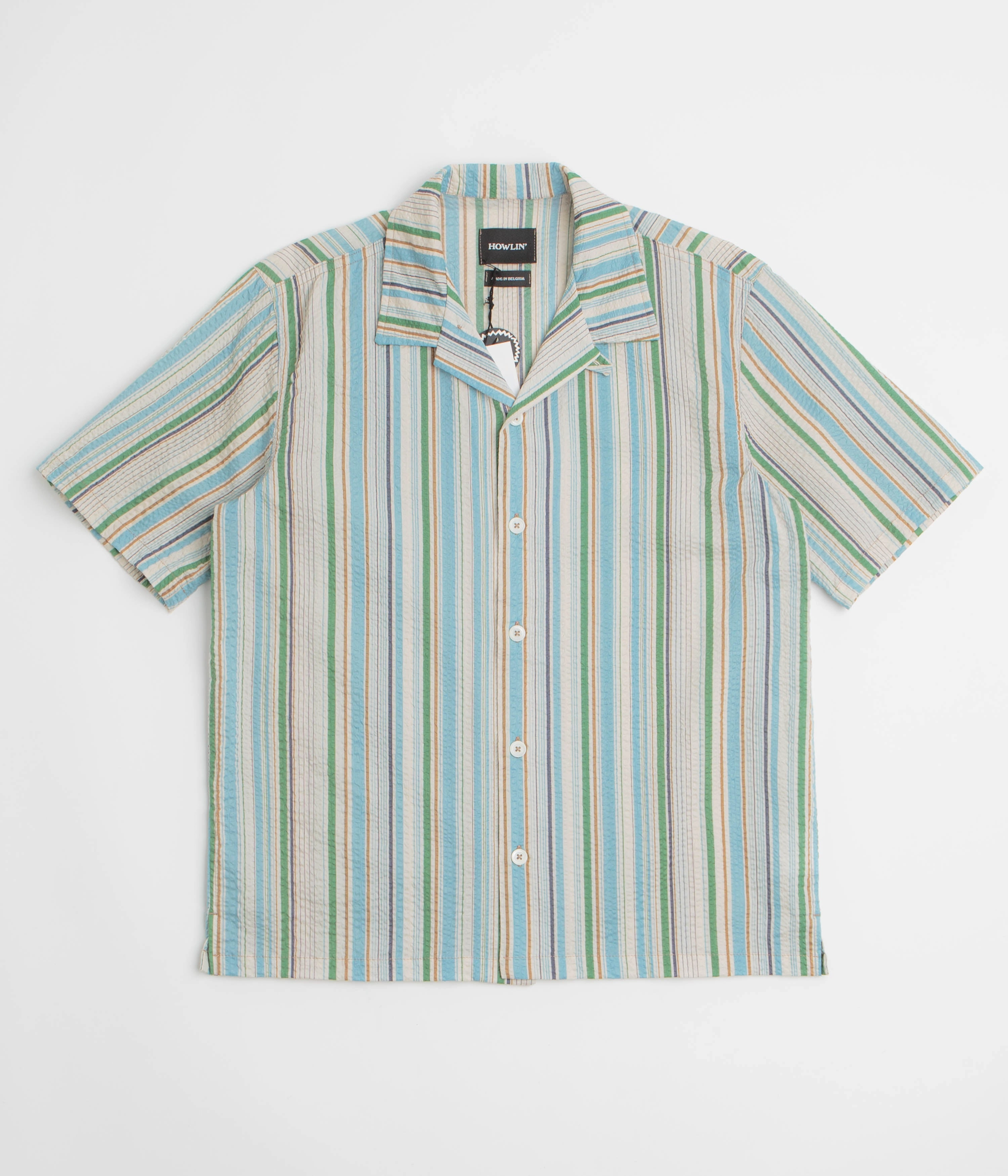 Mesh Insert Double Needle Hemming Howlin' Cocktail D??Amore Short Sleeve Shirt - Tropical Stripes