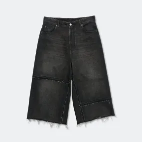 Panelled Denim Shorts - Wolf Grey Loose Fit checkered pattern