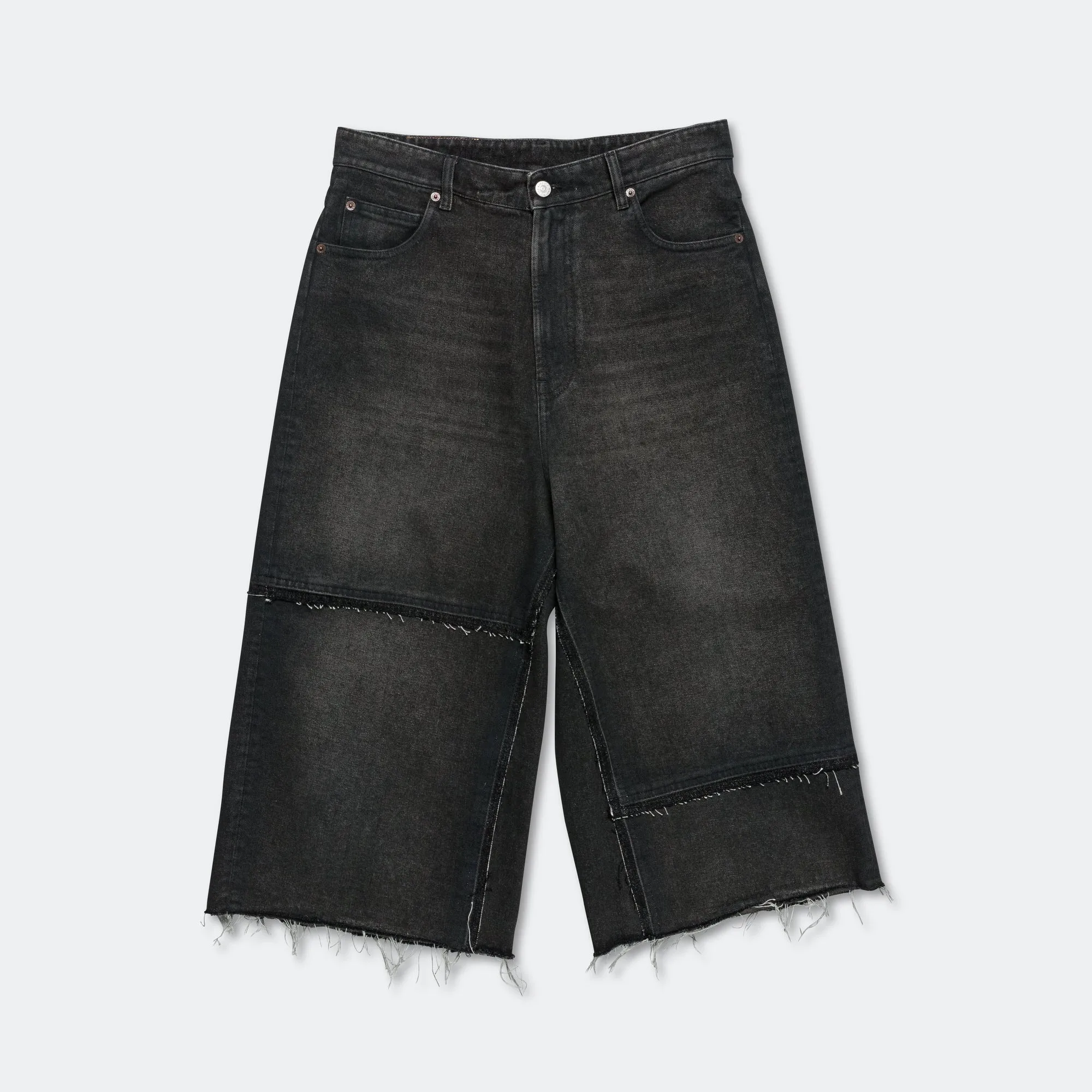 Panelled Denim Shorts - Wolf Grey Loose Fit checkered pattern