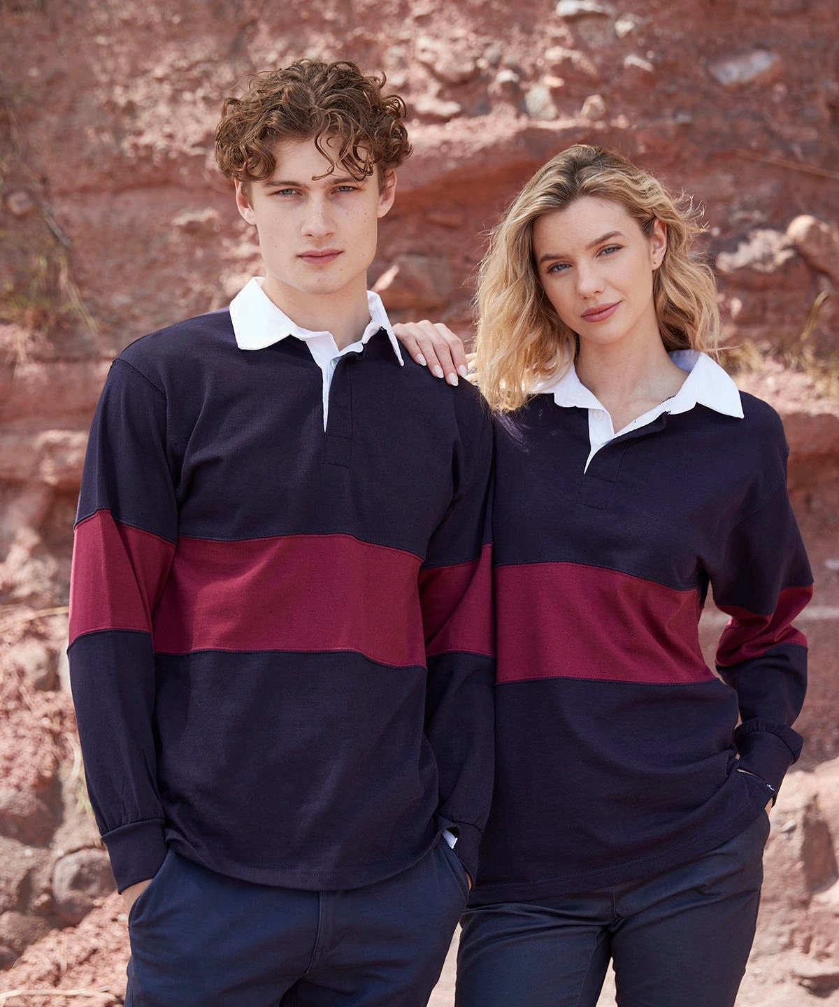 Panelled rugby shirt | NAVY/WHITE Vintage Style brooch accents