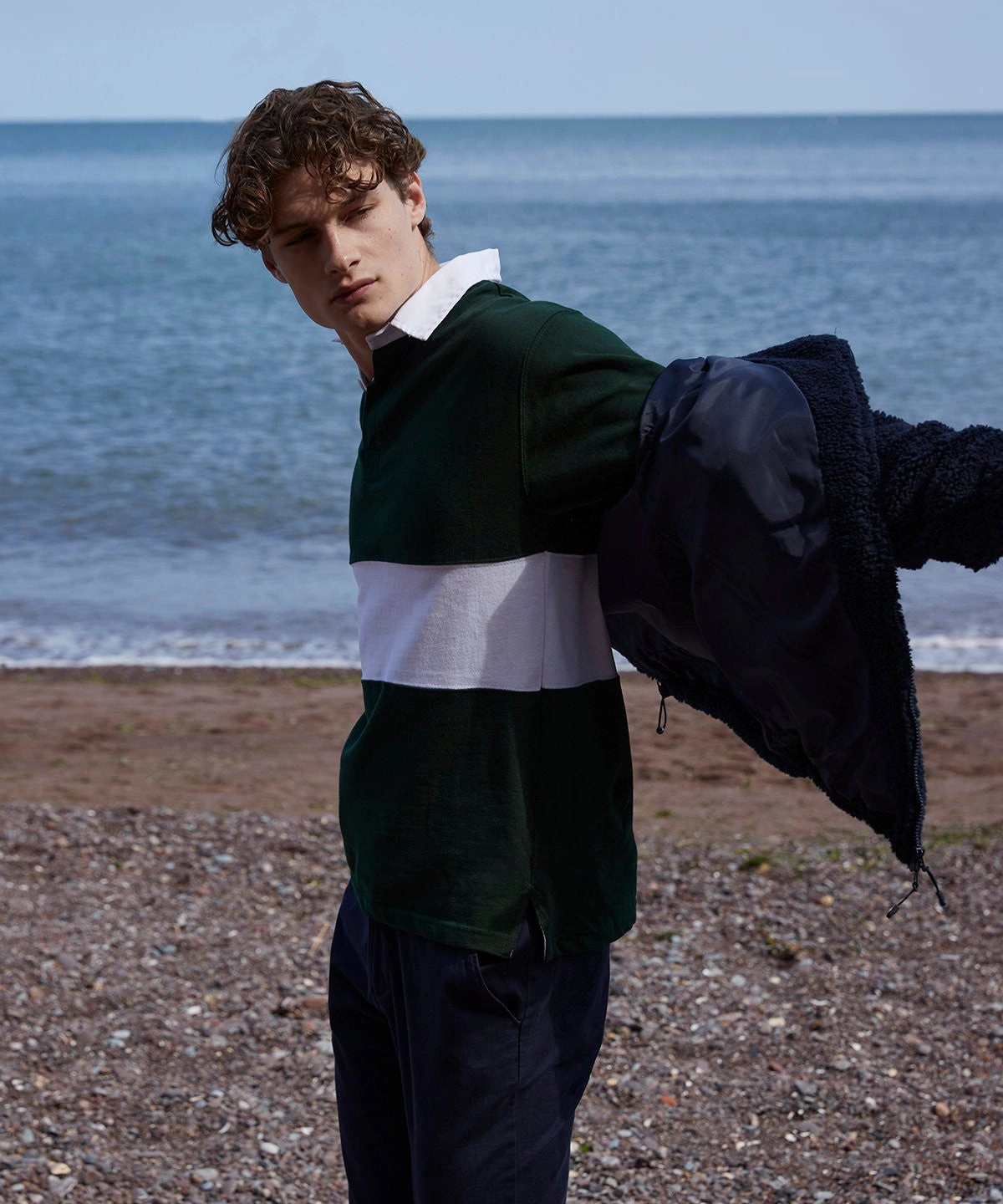 Panelled rugby shirt | NAVY/WHITE UV Protection