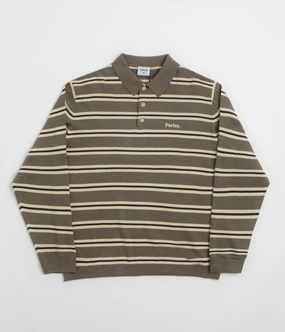 Solid Hue Gym Companion Parlez Aspen Long Sleeve Polo Shirt - Moss