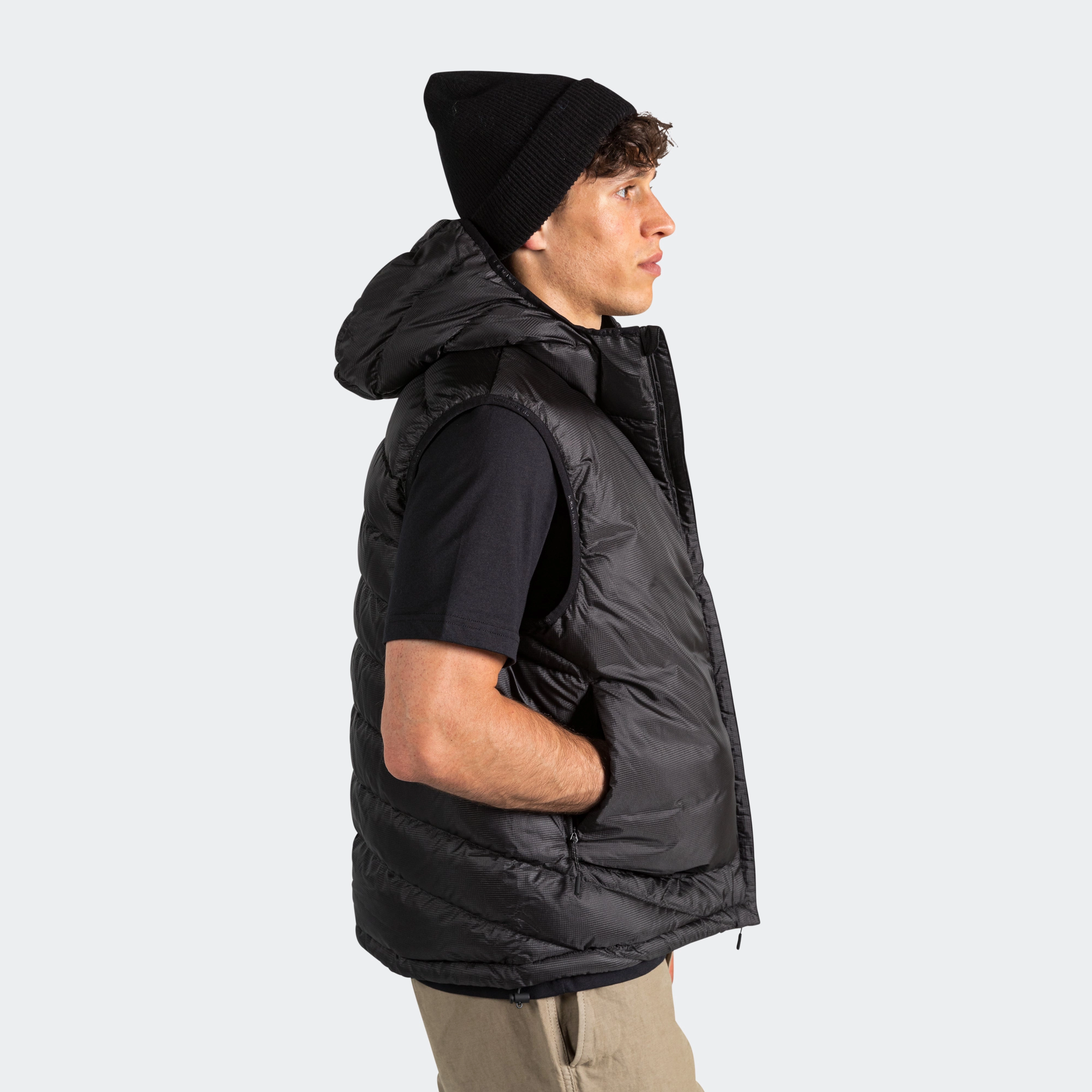 Pasmo Rip Hooded Down Gilet - Black Crisp Walk Look AdjustableDrawcordHem