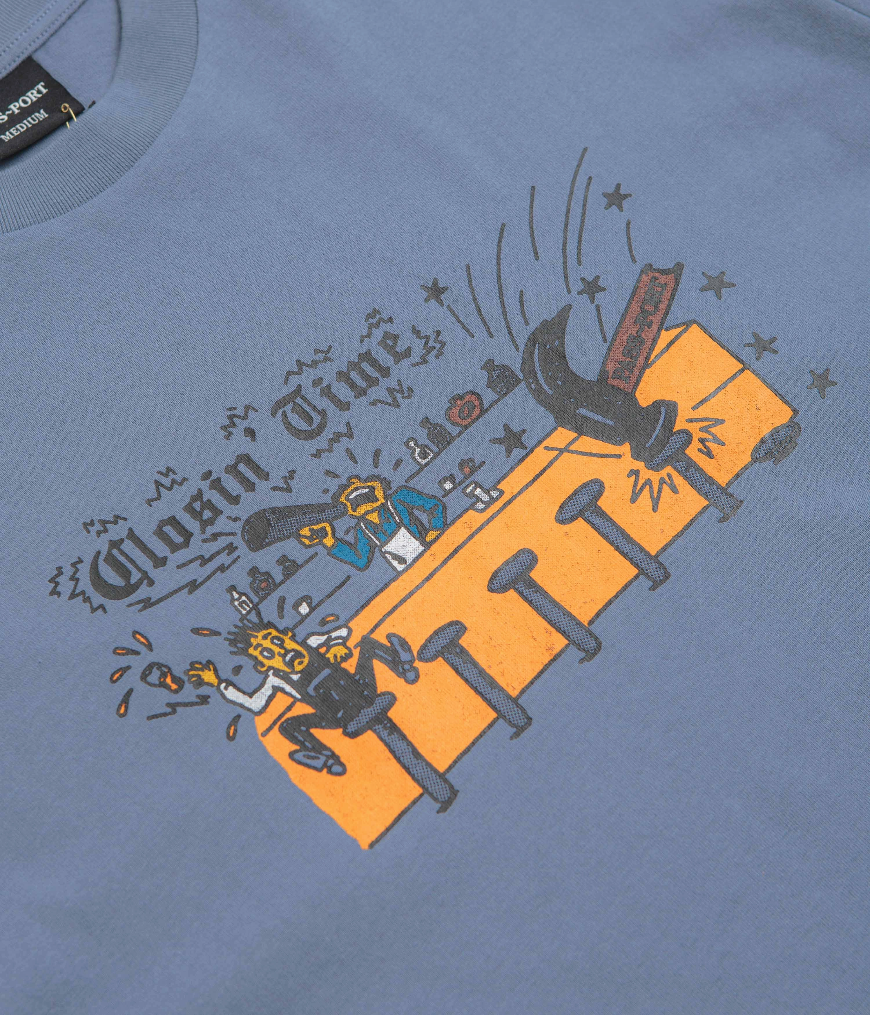 Pass Port Closin' Time T-Shirt - Washed Out Blue RibbedNeckBanding Holiday Wear