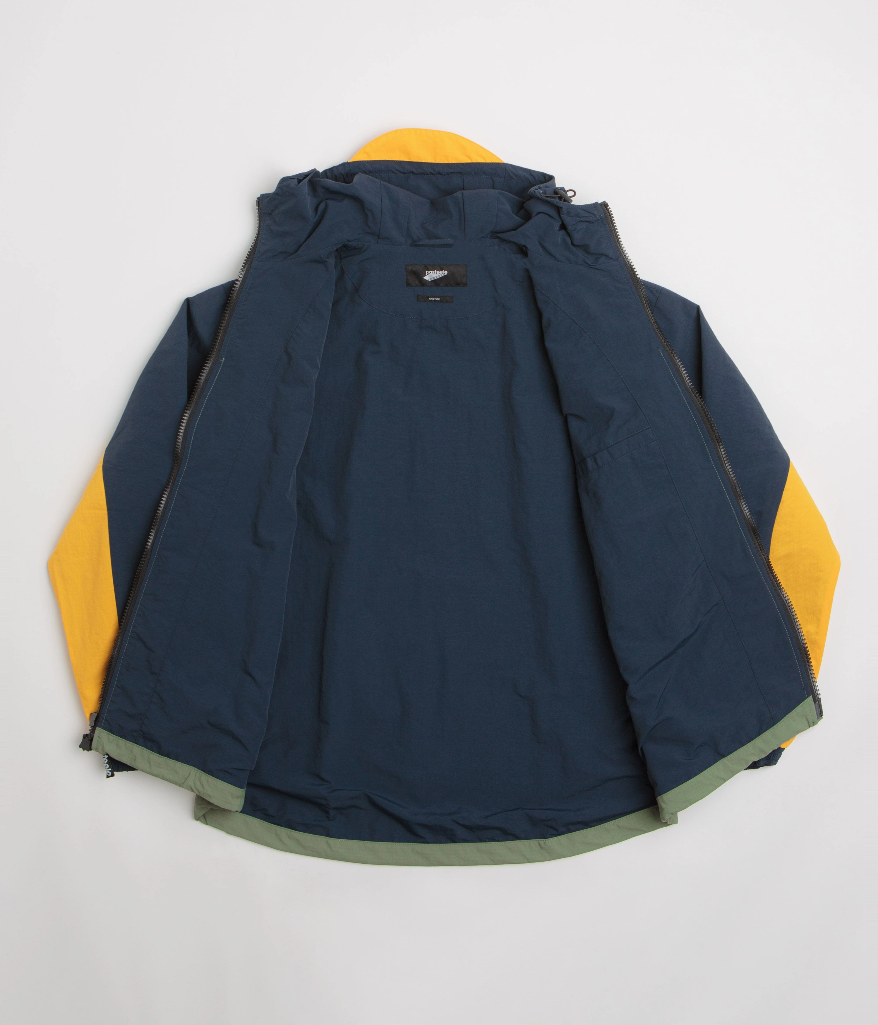 Pasteelo Hooded Windbreaker Jacket - Navy / Olive / Gold coordinating piece