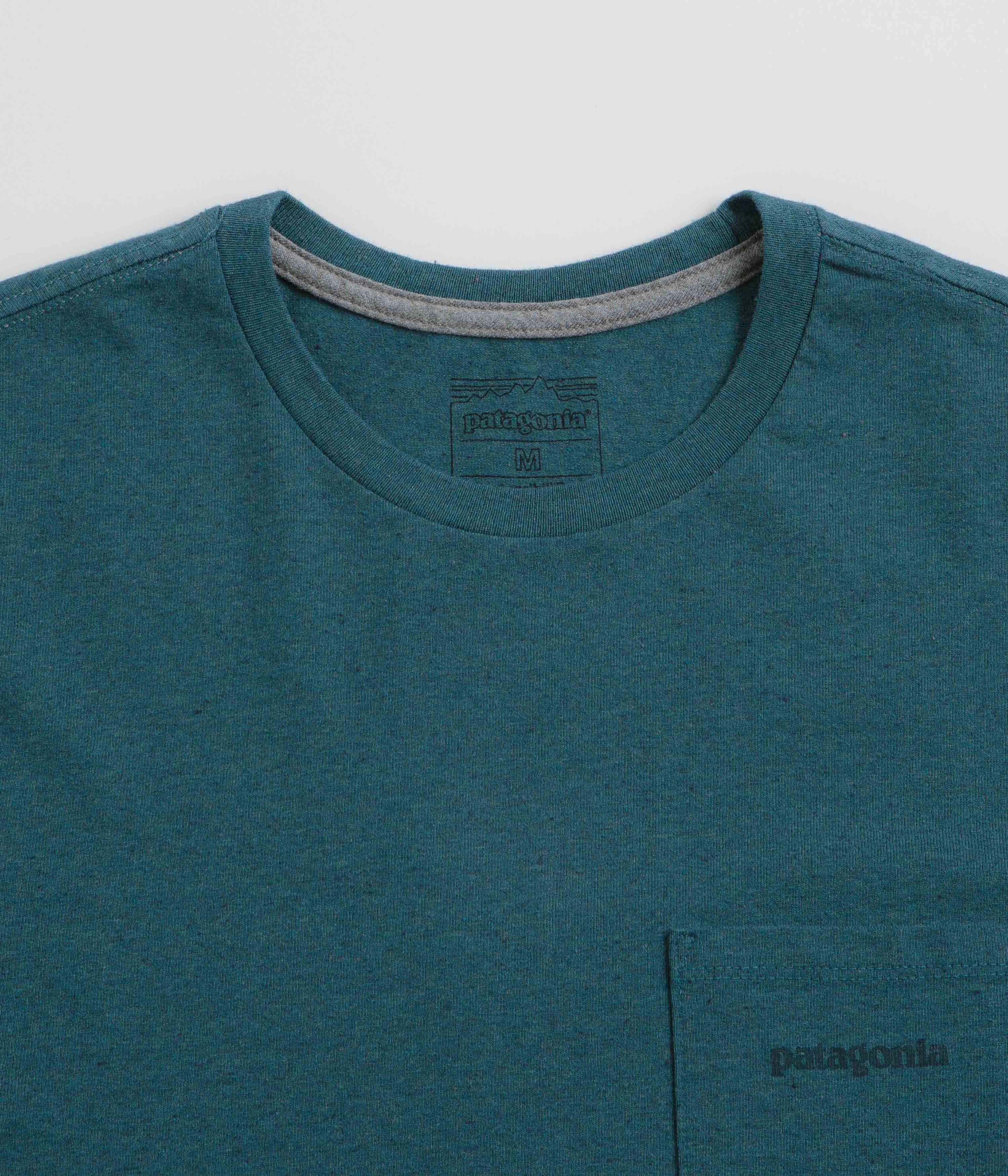 Comfortable Stretch Patagonia Boardshort Logo Pocket Responsibili-Tee T-Shirt - Wetland Blue