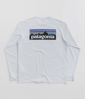 Patagonia P-6 Logo Responsibili-Tee Long Sleeve T-Shirt - White Beachwear Light Breeze