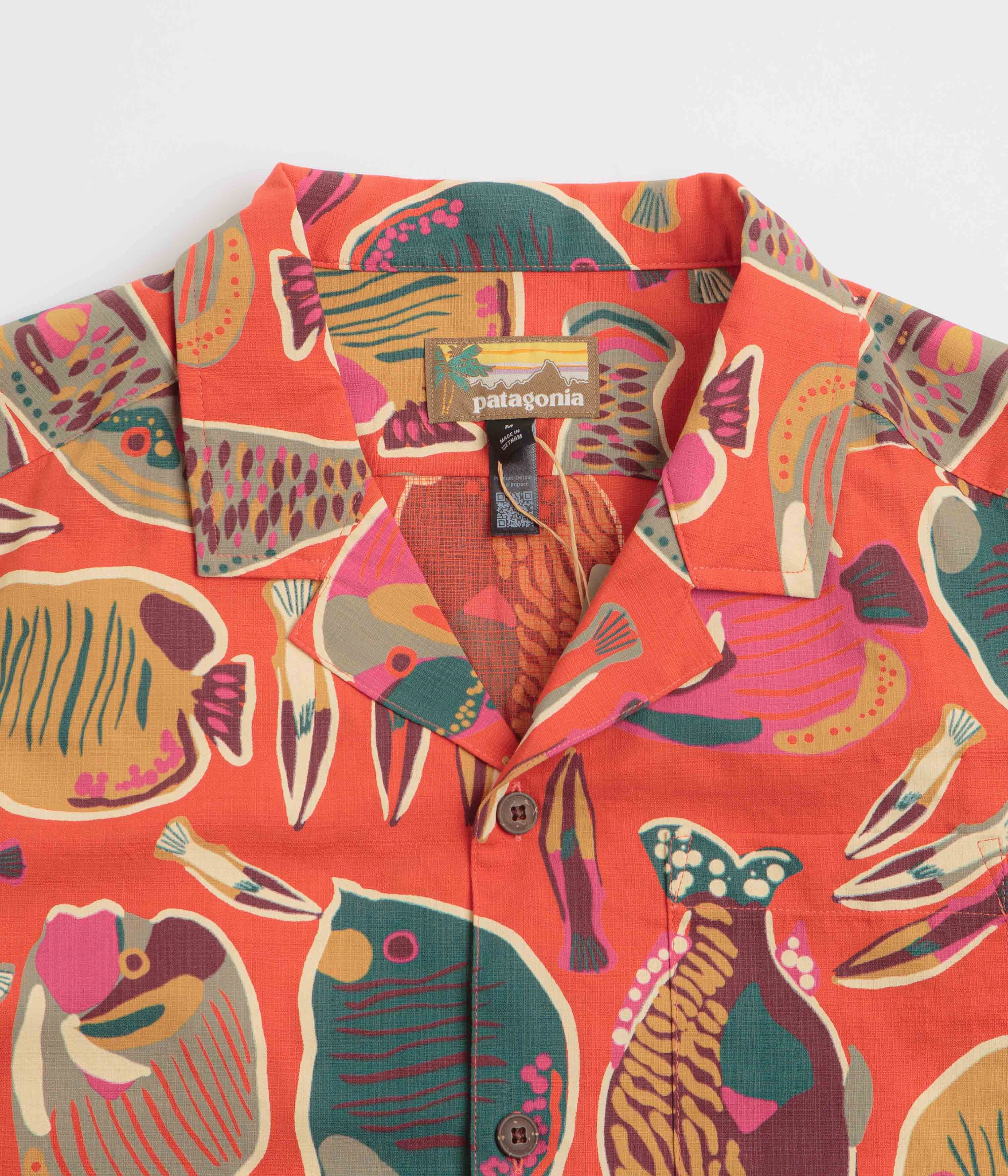 Patagonia Tidal Threads Camp Shirt - Wrasse: Pollinator Orange High Neck