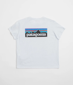Patagonia Womens P-6 Logo Responsibili-Tee T-Shirt - White Layered Collar Structure Layering Must-Have