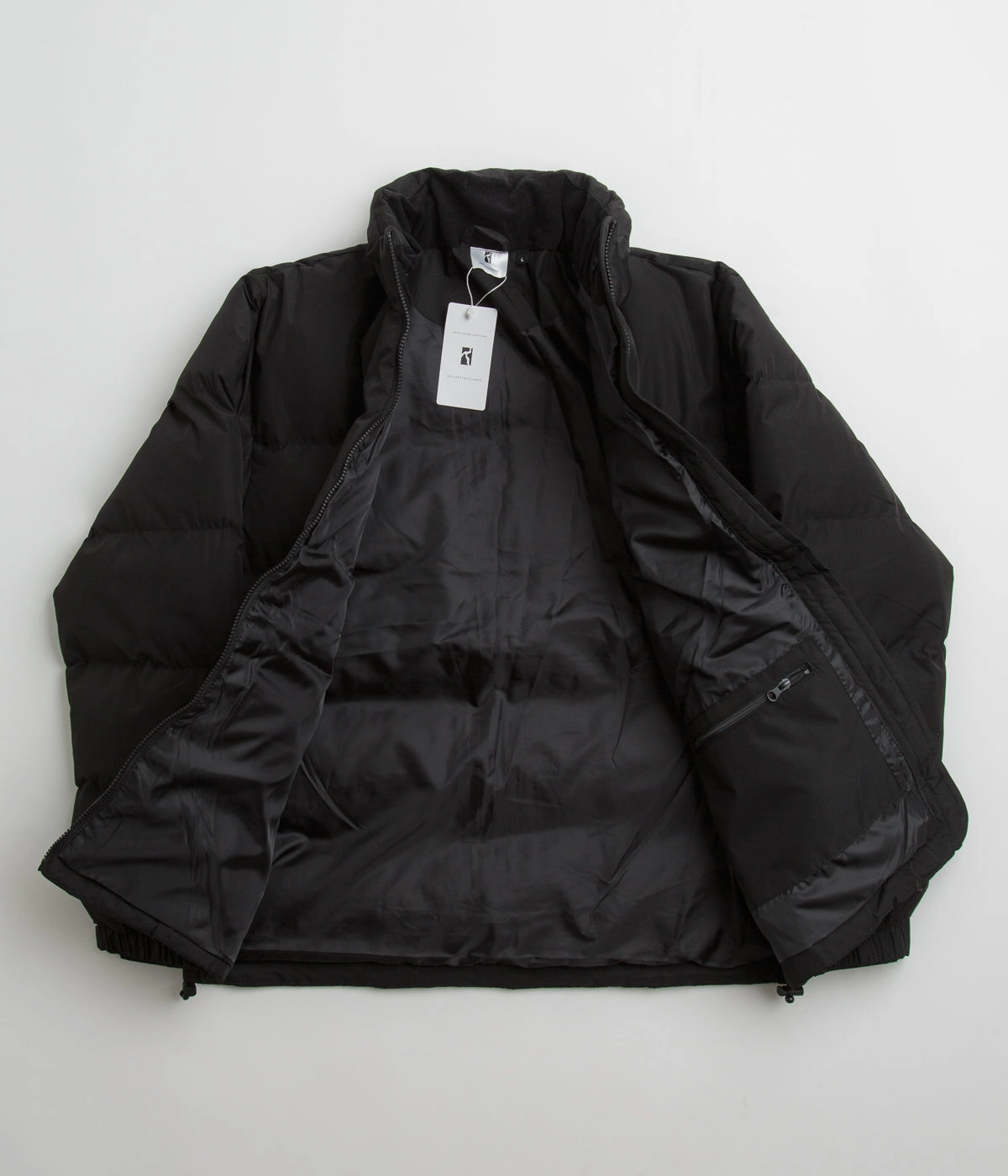 Poetic Collective Puffer Jacket - Black / White Solid Color Lightweight insulation