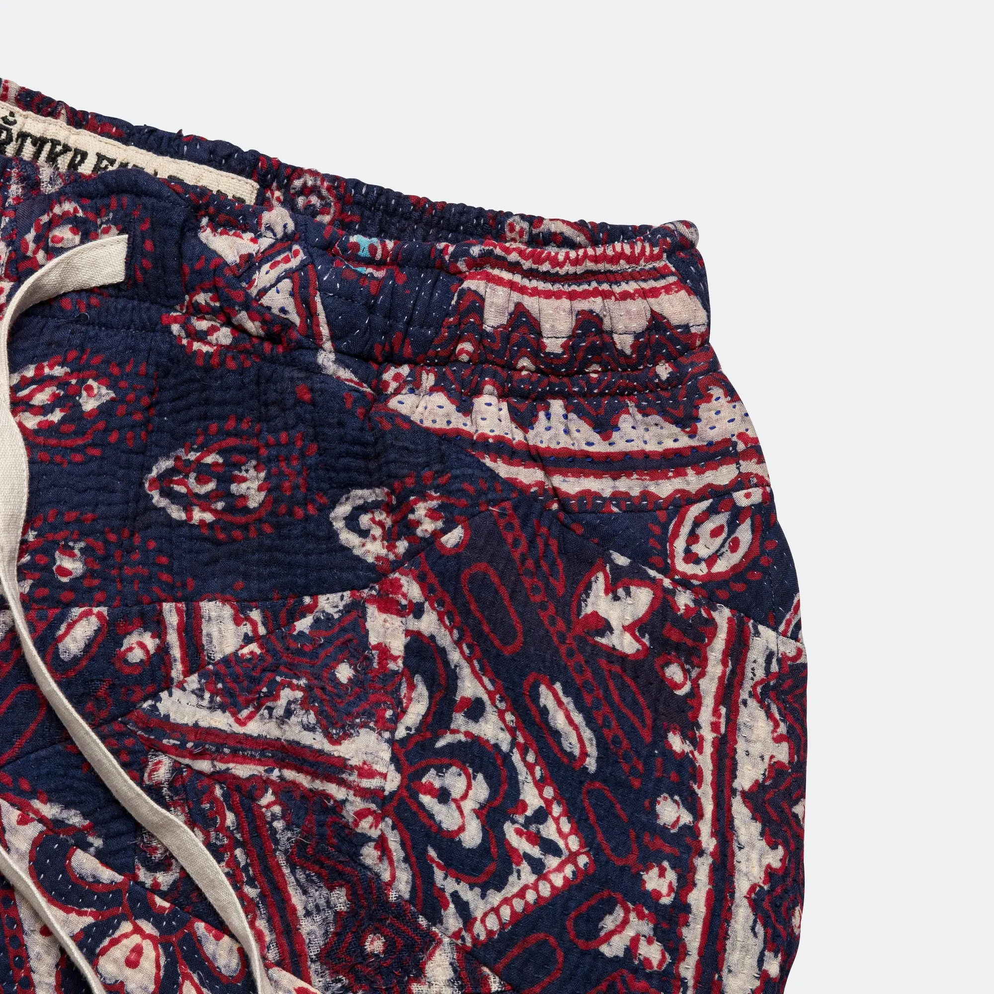 Patchwork Shorts - Vintage Kantha Quilt Indigo/White Durable Construction