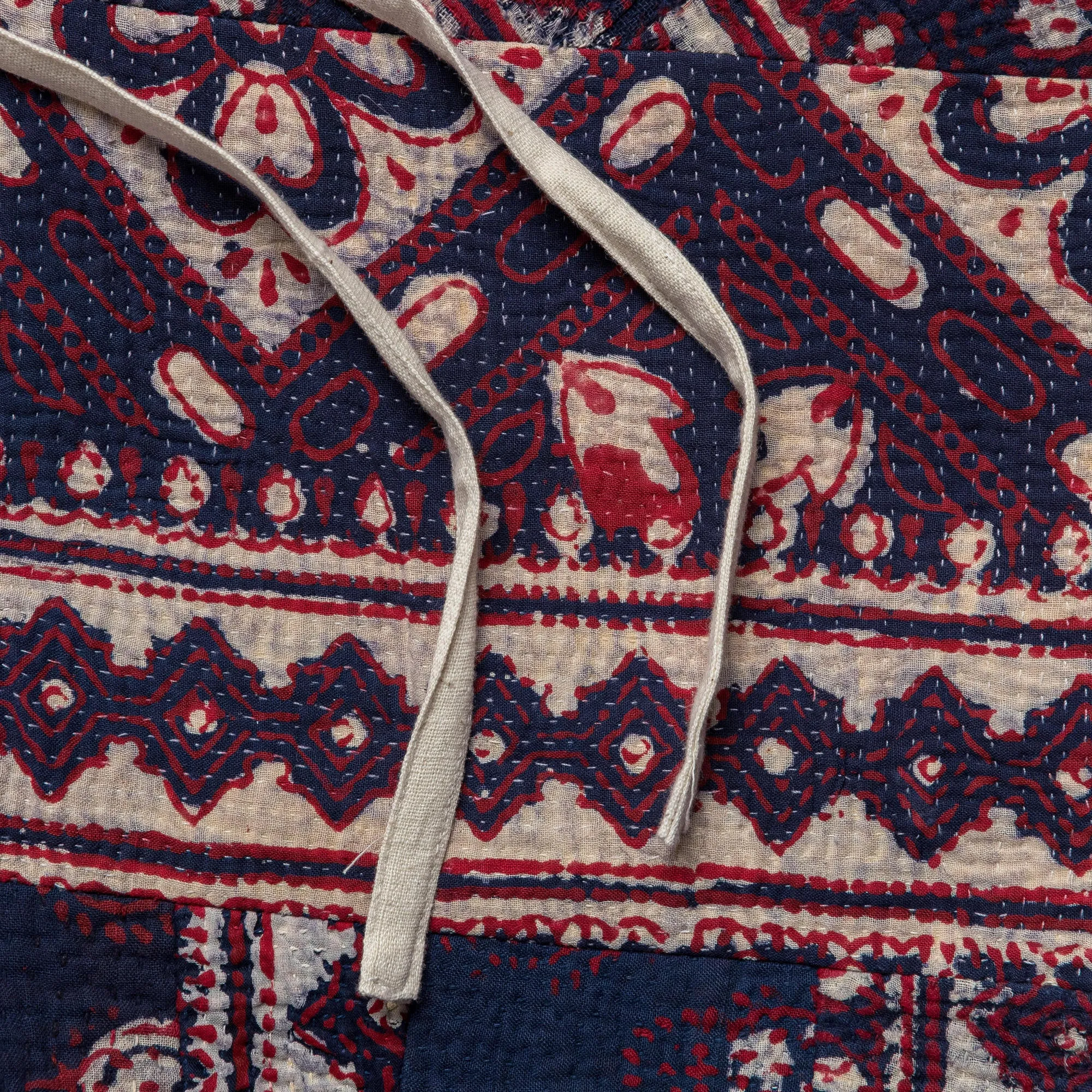 Patchwork Shorts - Vintage Kantha Quilt Indigo/White Festival wear UPF Protection