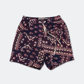 Patchwork Shorts - Vintage Kantha Quilt Indigo/White Seamless Waistband beachy vibe