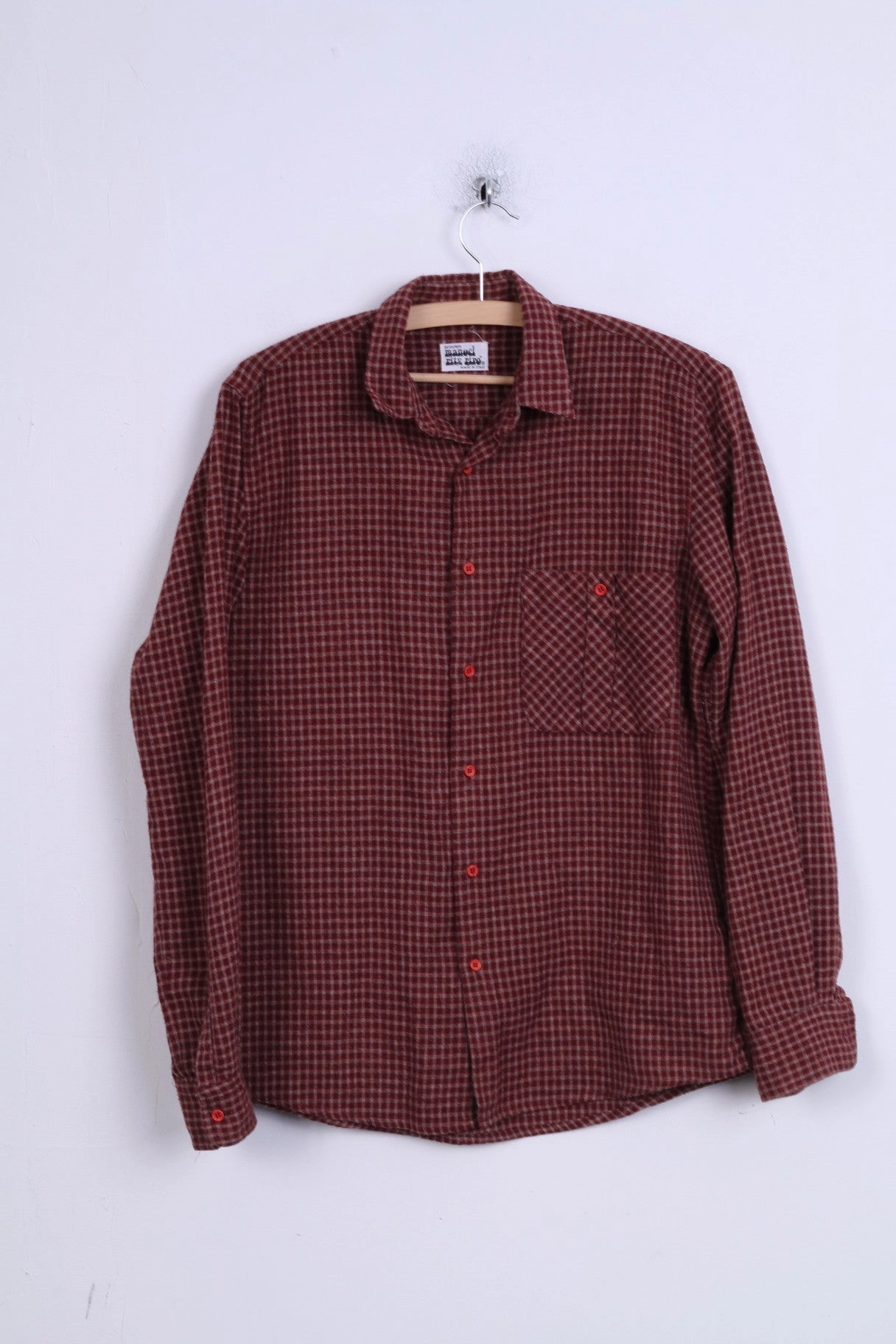 Manuel Ritz Pipo Mens 14.5 S Casual Shirt Burgundy Cotton Check Long Sleeve Ruffle Edge birthday party