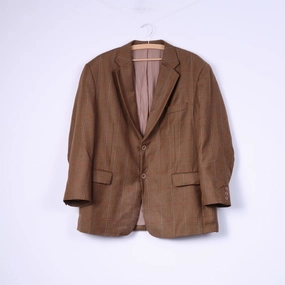 Otto Berg Fashion Mens 27 (XL) Blazer Mustard Single Breasted Wool Check Palazzo Top Casual Smart Lightweight Waterproof