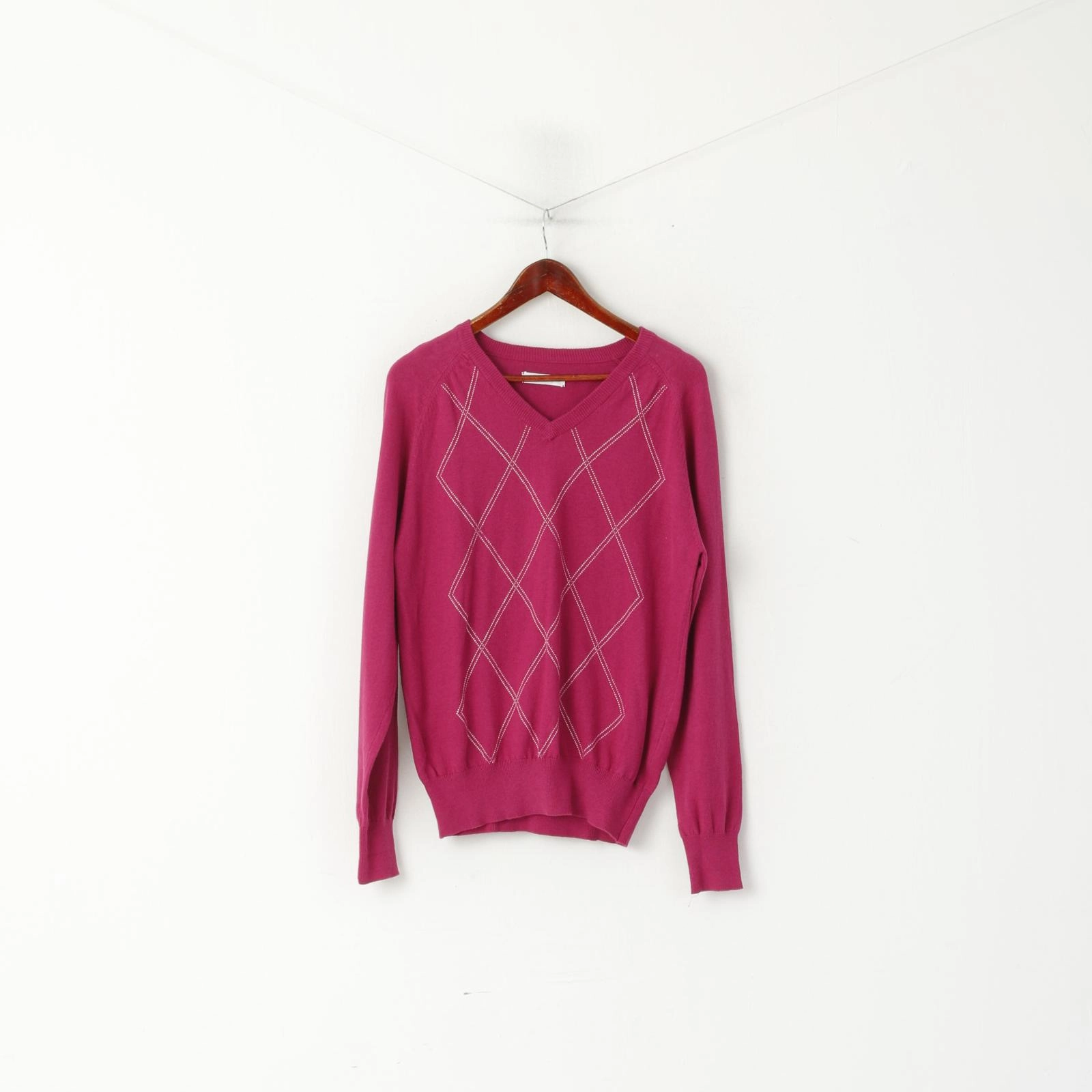 Slim Silhouette Ping Collection Women 12 L Jumper Fuchsia Cotton Golf Sport Diamont V Neck Sweater