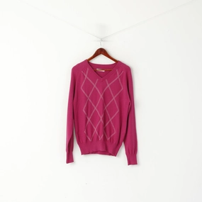 Slim Silhouette Ping Collection Women 12 L Jumper Fuchsia Cotton Golf Sport Diamont V Neck Sweater