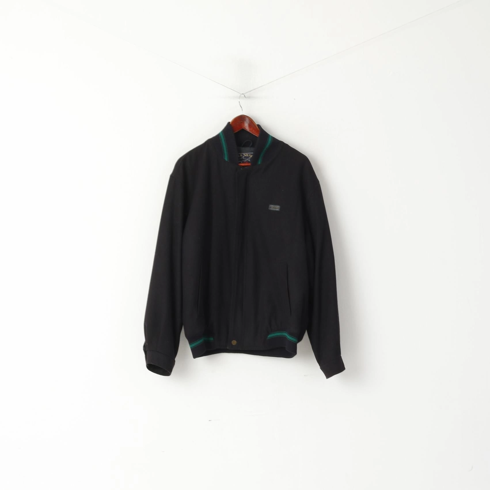 Paul & Shark Men L Bomber Jacket Black Wool Yachting Full Zipper Casual Top Autumn