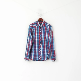 Paul and Shark Yachting Men XXL Casual Shirt Blue Checkered Cotton Long Sleeve Top Flex Fit Collar