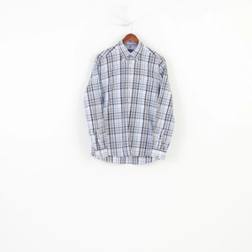 Double Stitched Hems Paul R. Smith Men M Casual Shirt Blue Checked Cotton Long Sleeve Regular Fit Top
