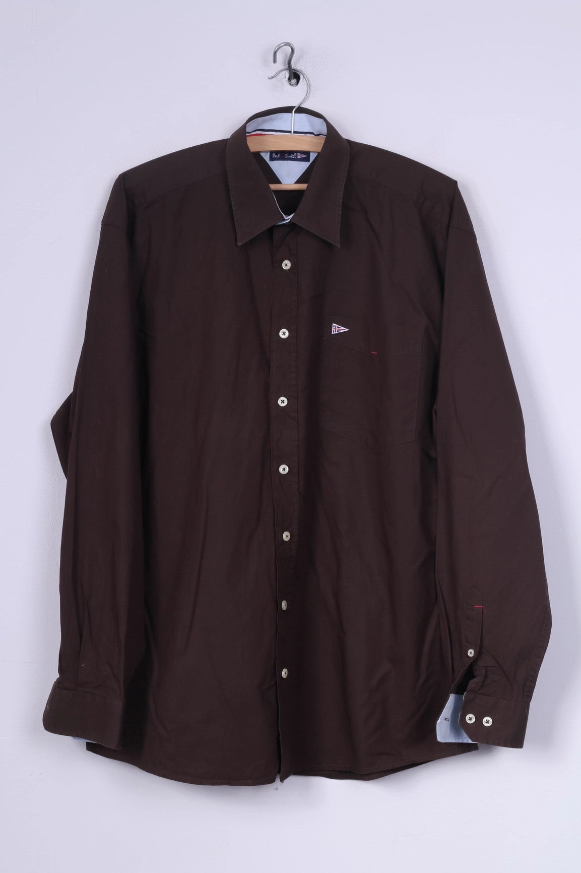 Odor Control Technology Camping Essential Paul R.Smith Mens M 39/40 Casual Shirt Brown Cotton Long Sleeve