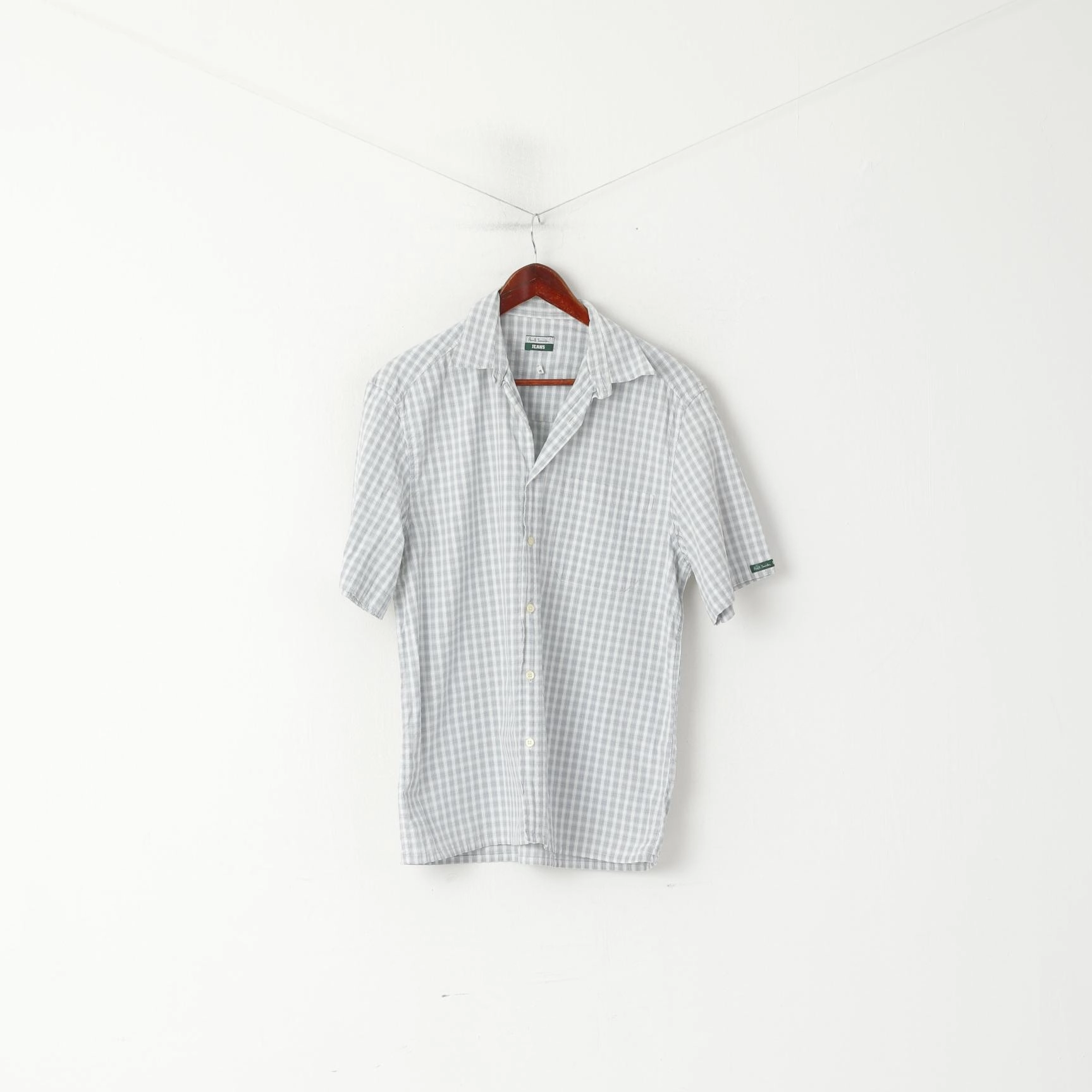 Paul Smith Jeans Men M Casual Shirt Grey Cotton  Check Short Sleeve Top Breathable fabric