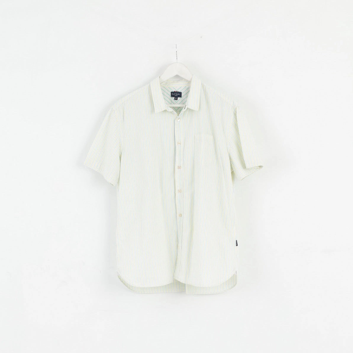 Workwear Essential Anti Odor Treatment Paul Smith Jeans Mens XL (L) Casual Shirt Yellow Green Striped Cotton Top