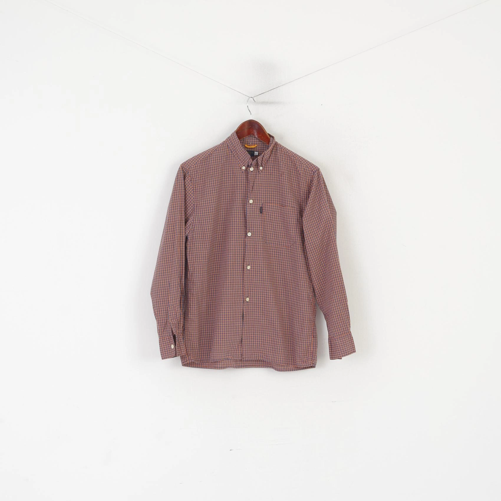 Chambray Fabric Paul Smith Men 15/16 S Casual Shirt Orange Blue Check Cotton Long Sleeve Top