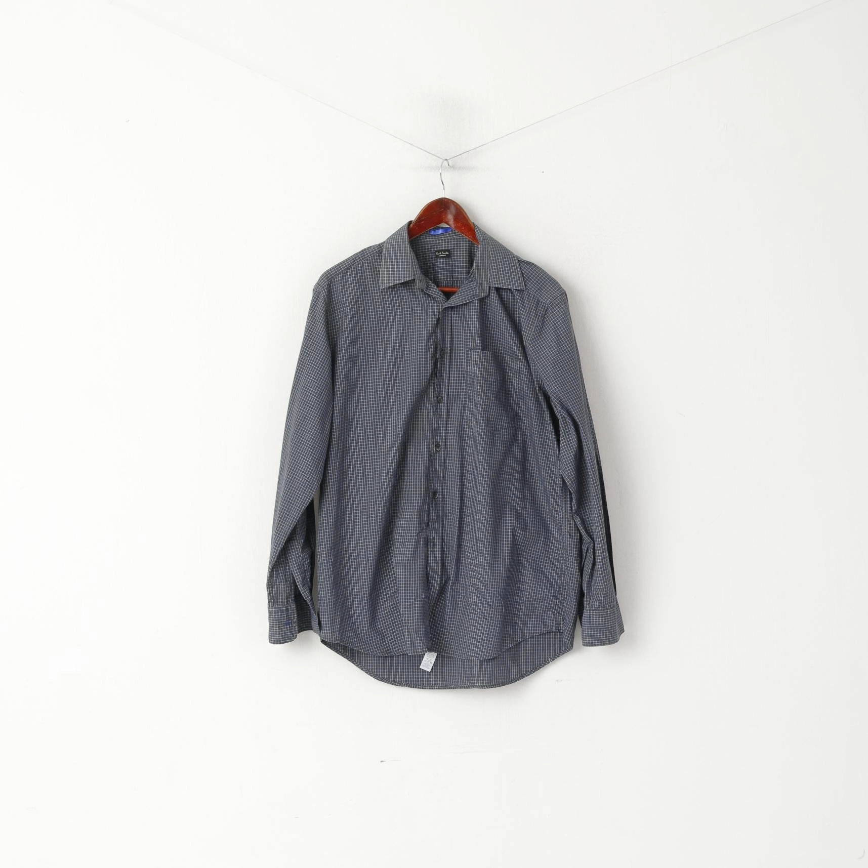 Lightweight Comfort Paul Smith Men 15.5 39 M Casual Shirt Navy Cotton Check Long Sleeve Top