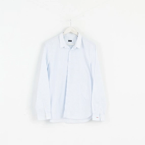 Paul Smith Men XL Casual Shirt Blue Striped Cotton Fitted Long Sleeve Top Inner Layer Warm Insulation