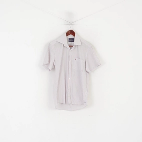 Reinforced Elasticity Peak Performance Men S Casual Shirt White Blue Striped Cotton Short Sleeve Top